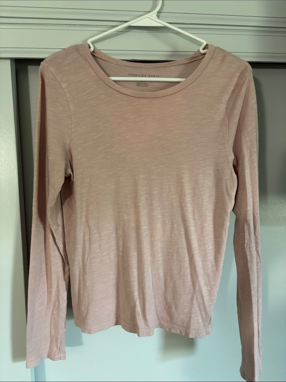 American Eagle Outfitters Long Sleeve Crewneck Top - Light Blush